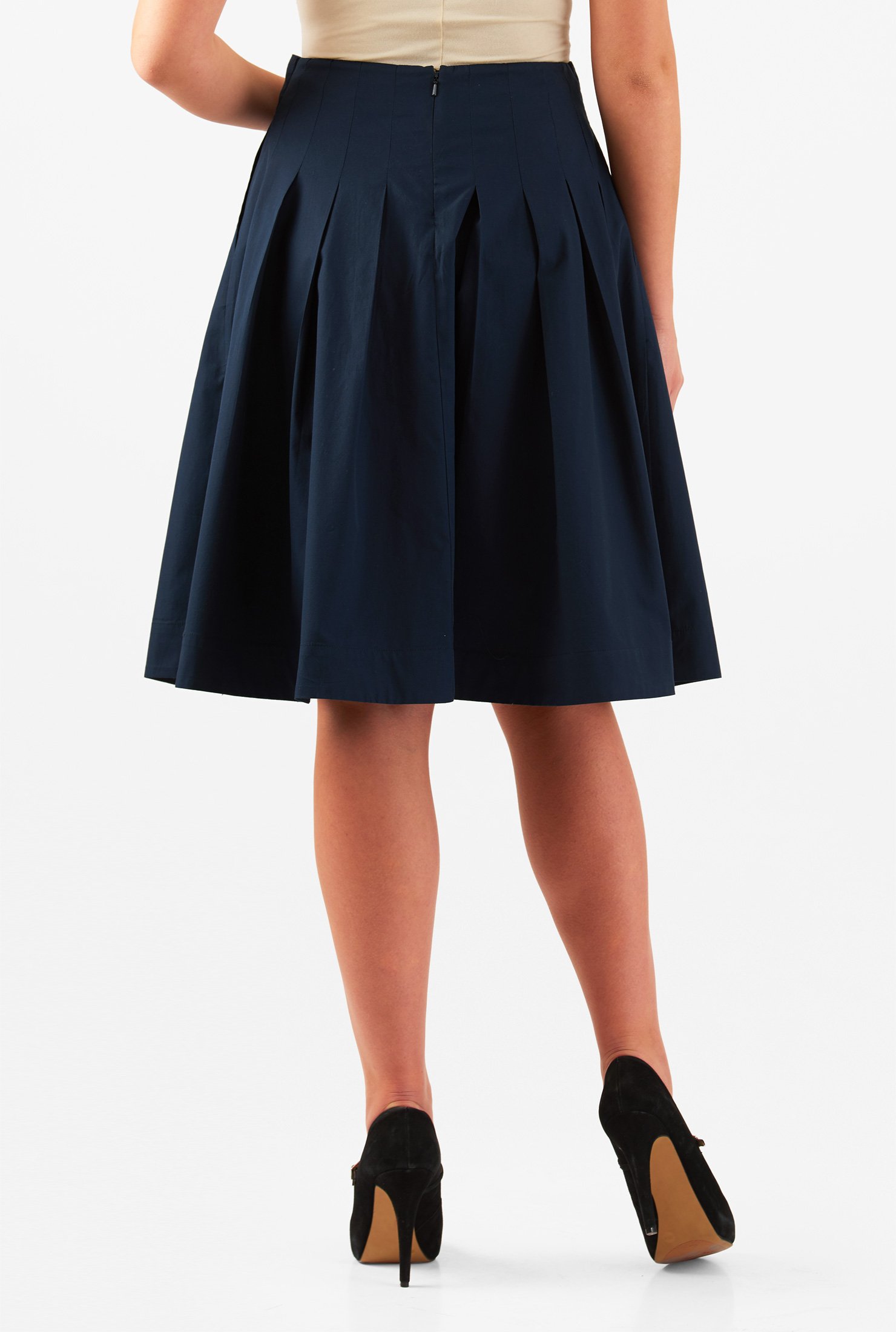 Shop Bow-tied faux button front cotton poplin skirt | eShakti