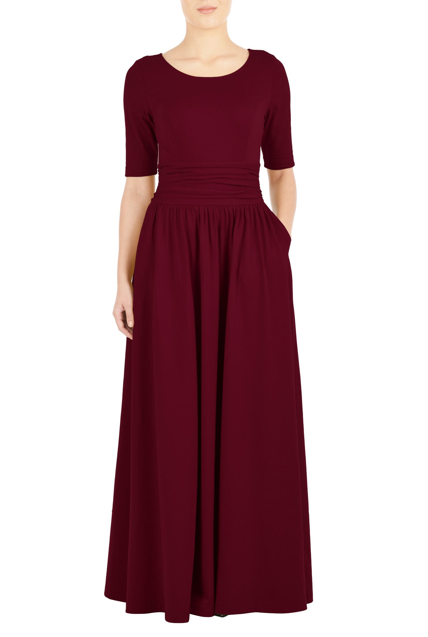 Shop Ruched waist cotton knit maxi dress eShakti