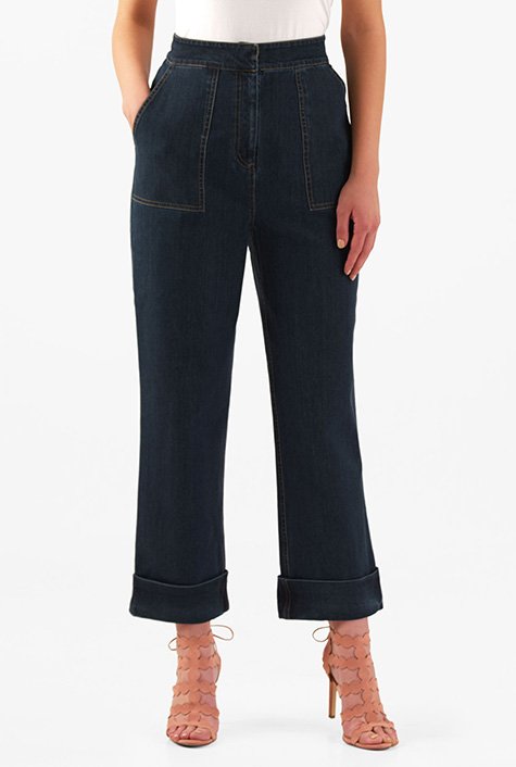 Shop High waist deep indigo denim jeans | eShakti