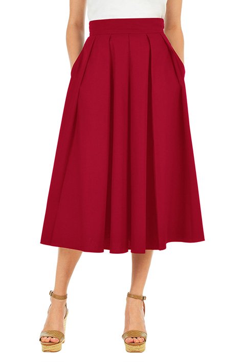 Shop Pleated stretch cotton poplin midi skirt | eShakti