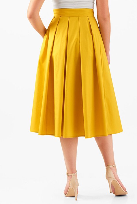 Shop Pleated stretch cotton poplin midi skirt | eShakti