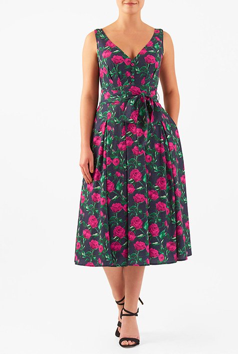 Shop Rose print crepe banded empire dress | eShakti