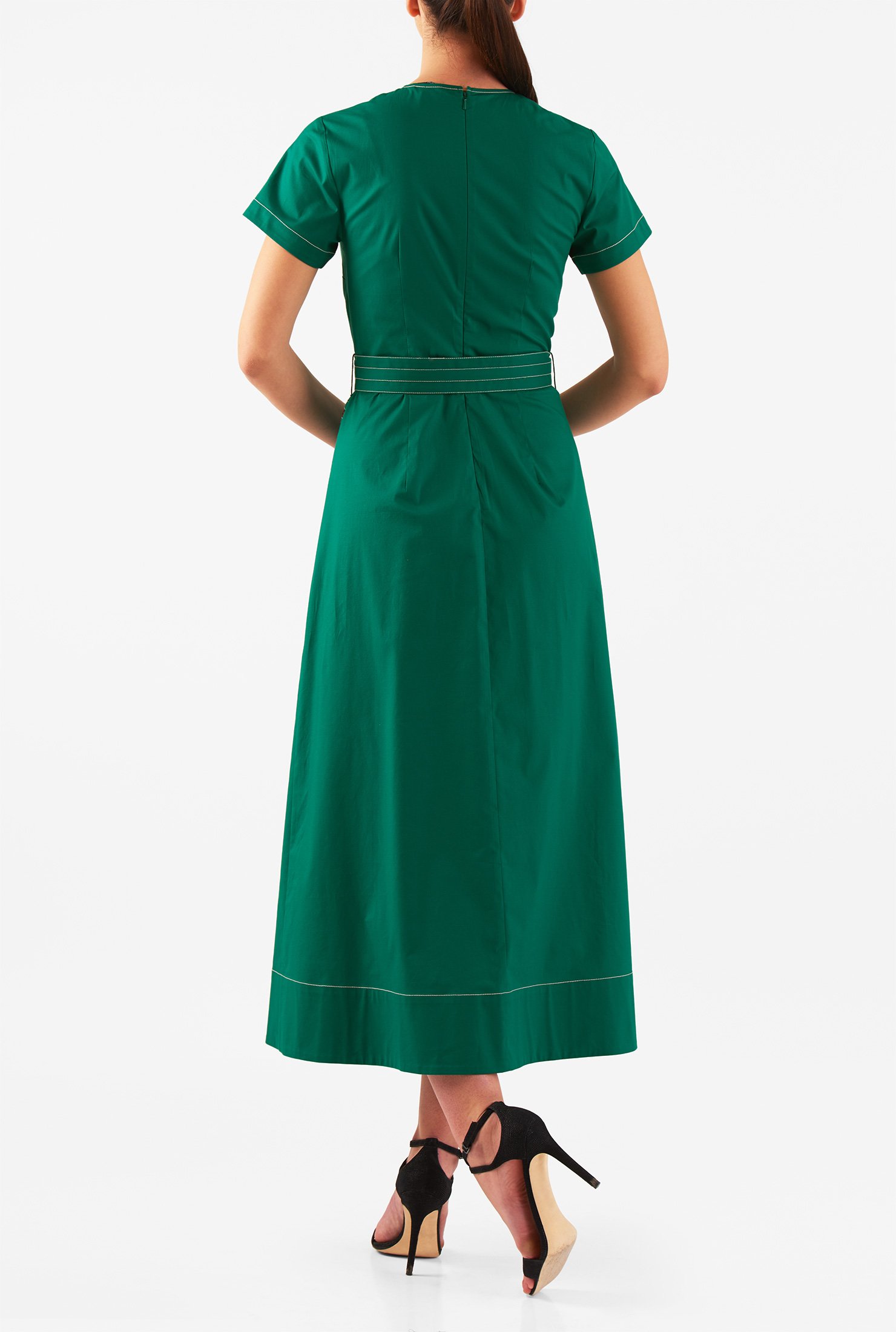 Shop Poplin belted midi shift dress | eShakti