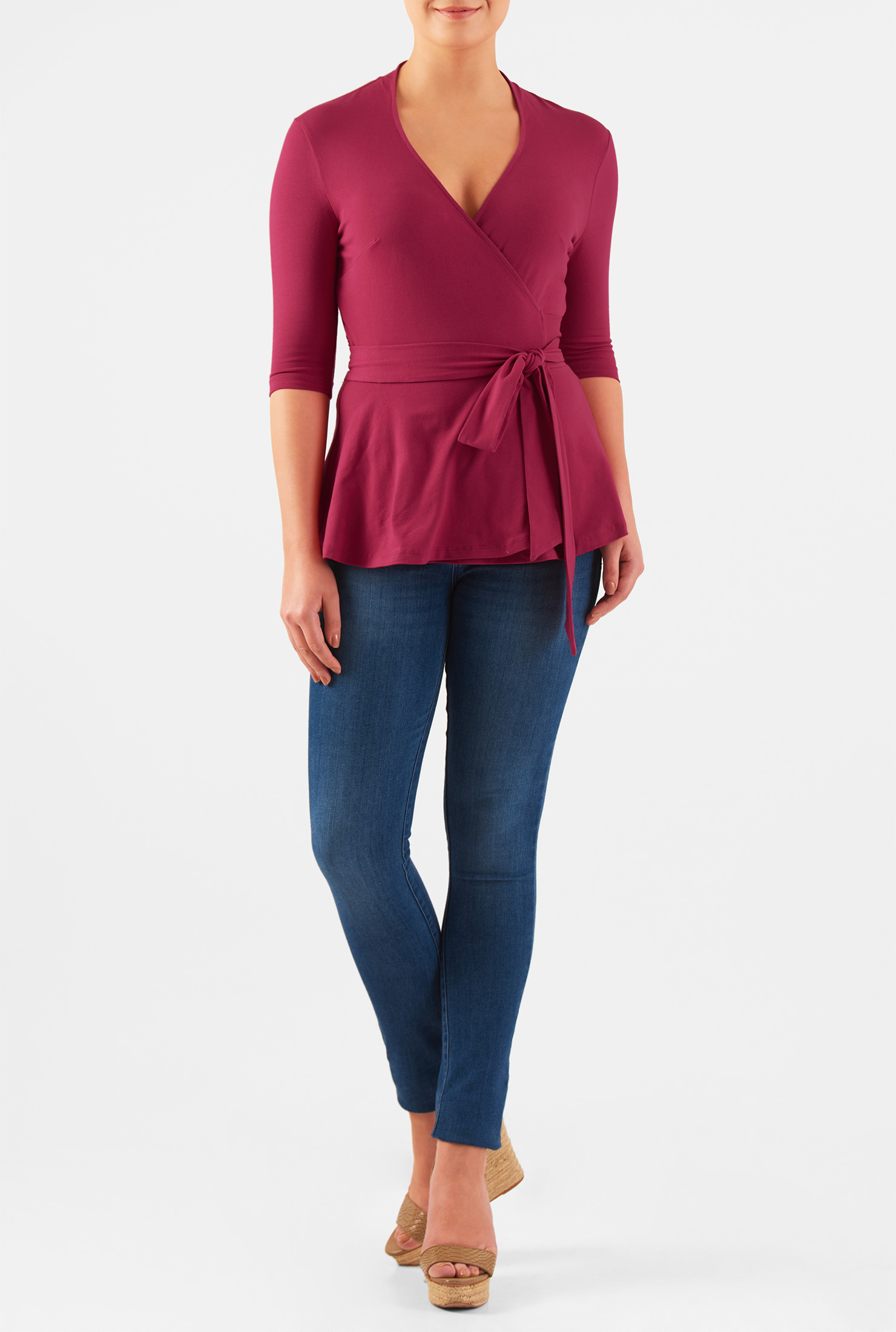 Shop Cotton jersey knit wrap top eShakti