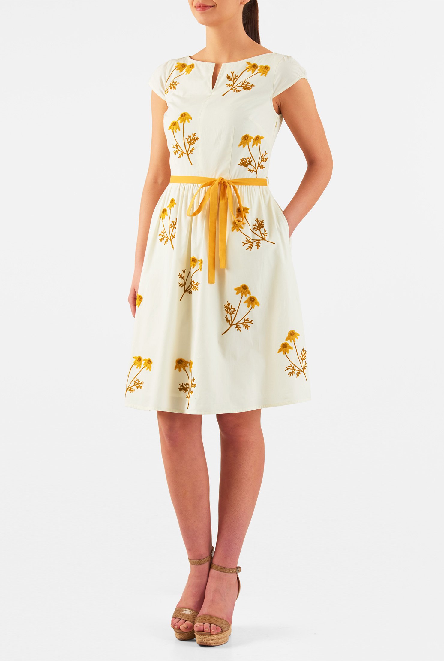 Shop Floral posy embellished cotton poplin dress | eShakti