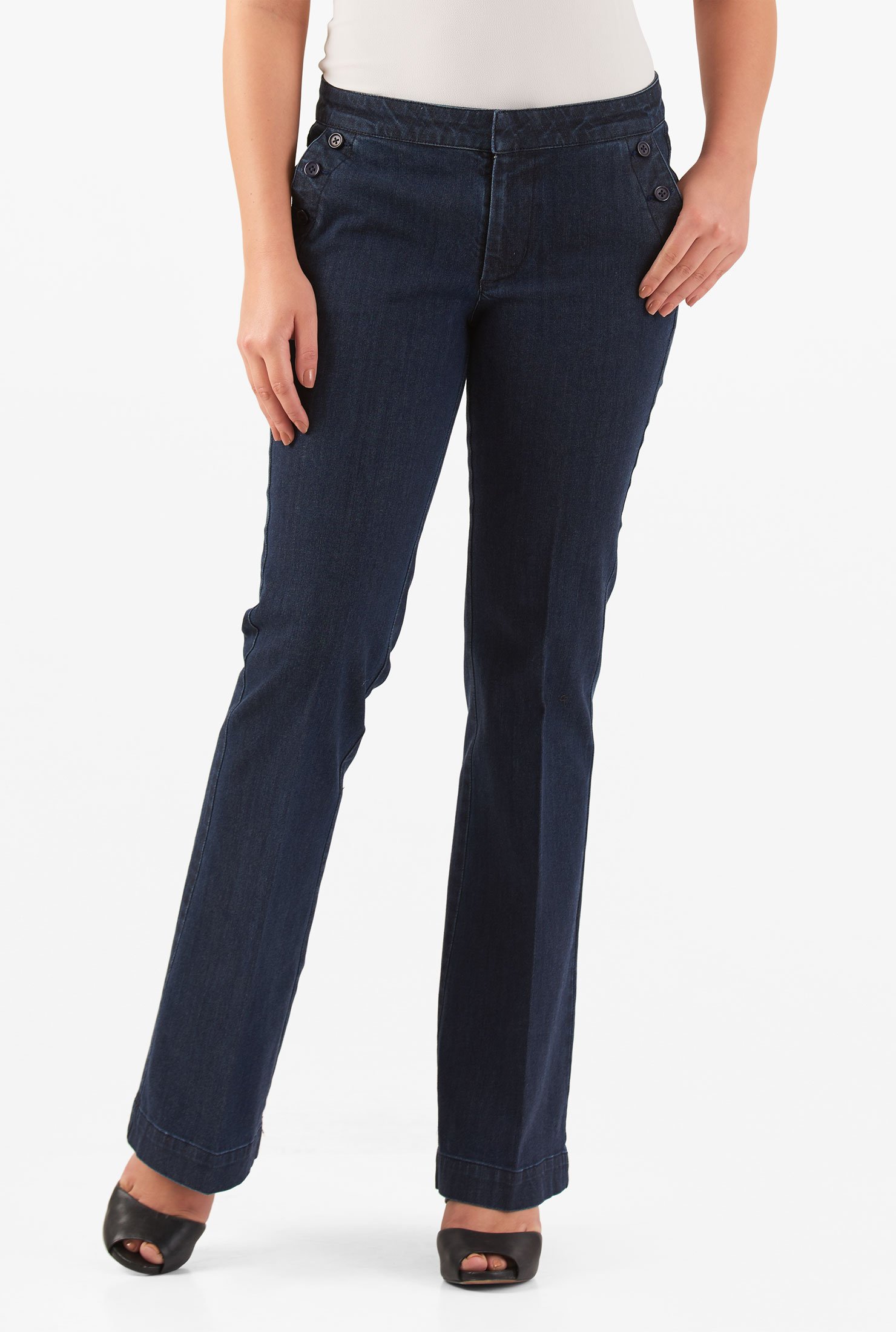 Shop Button pocket deep indigo denim jeans | eShakti