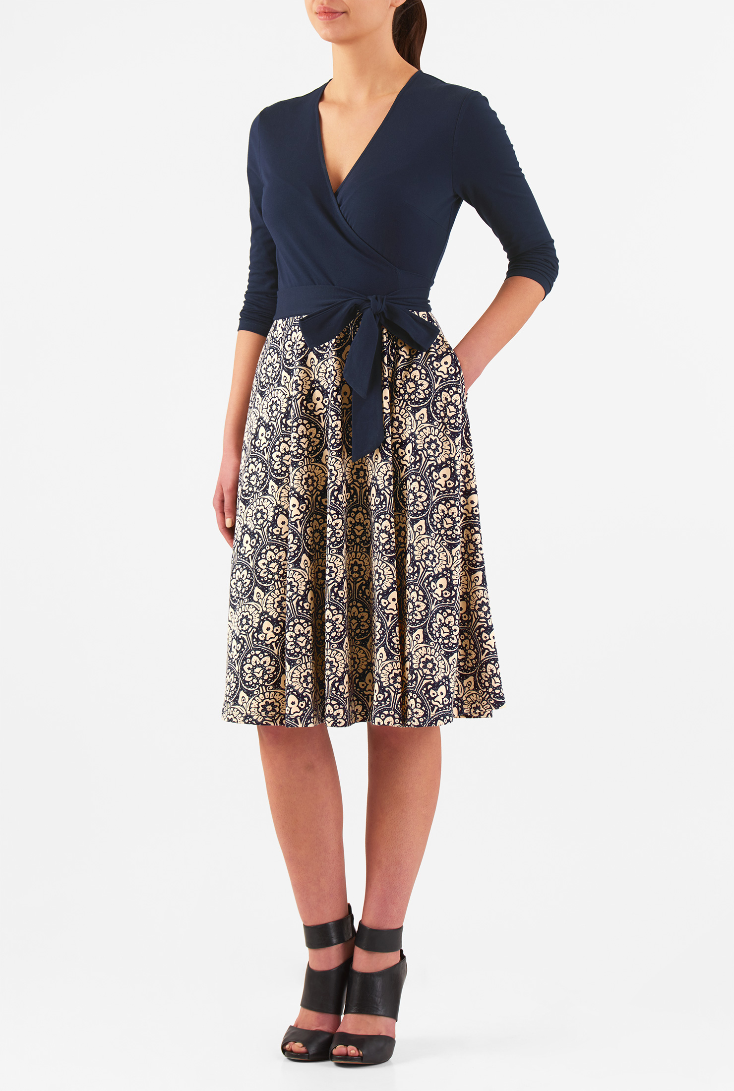 Shop Graphic floral print jersey knit wrap dress eShakti