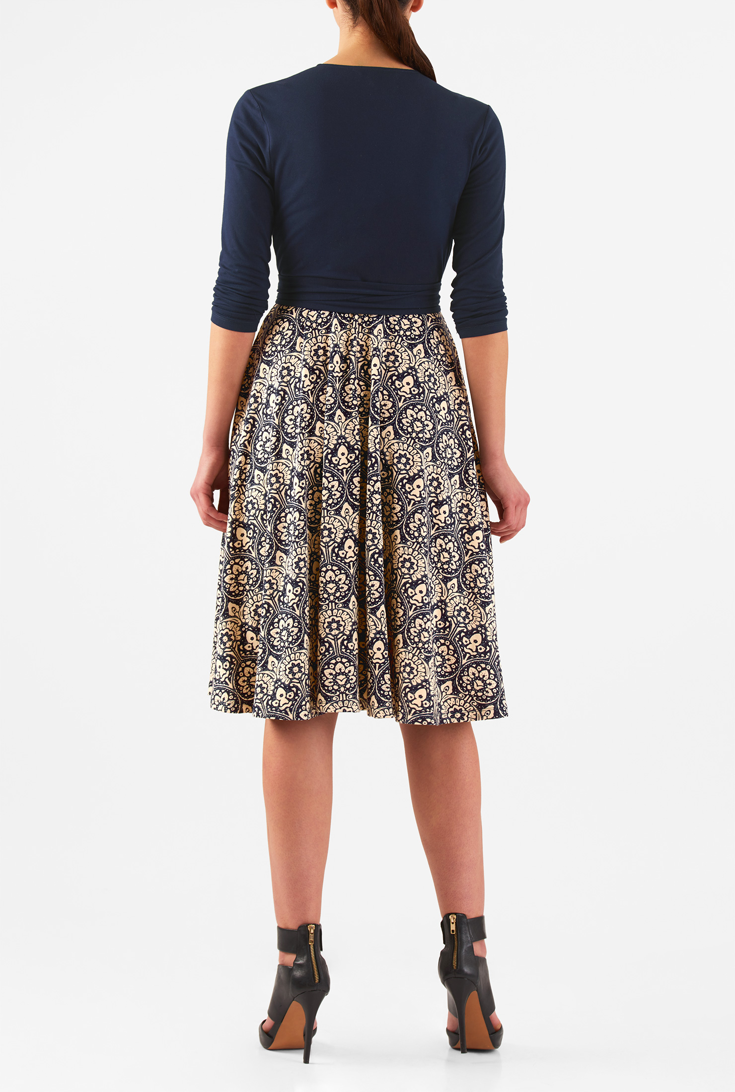 Shop Graphic floral print jersey knit wrap dress eShakti