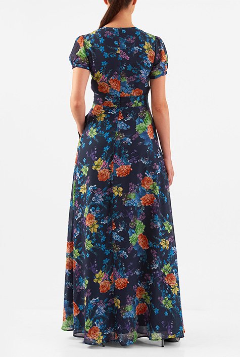 Shop Floral print georgette surplice maxi dress | eShakti