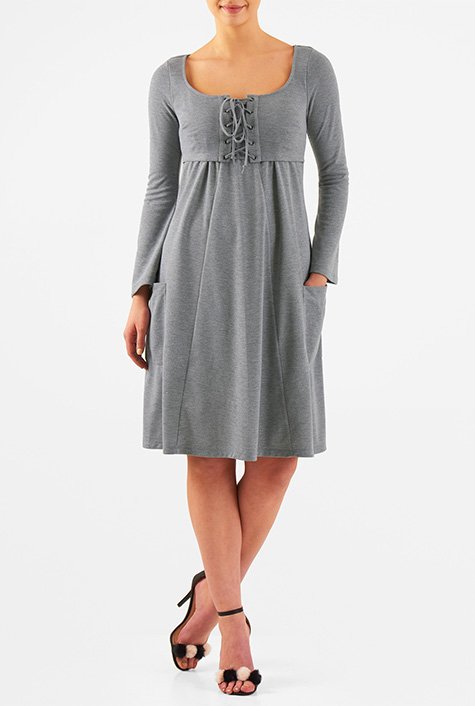 Shop Lace-up empire melange knit shift dress | eShakti