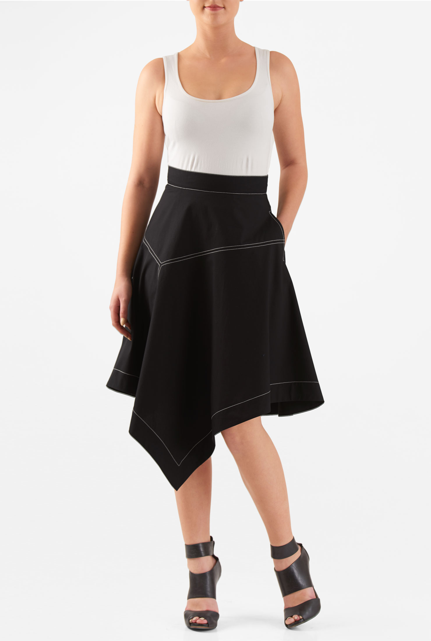 Shop Handkerchief hem pieced cotton poplin skirt eShakti