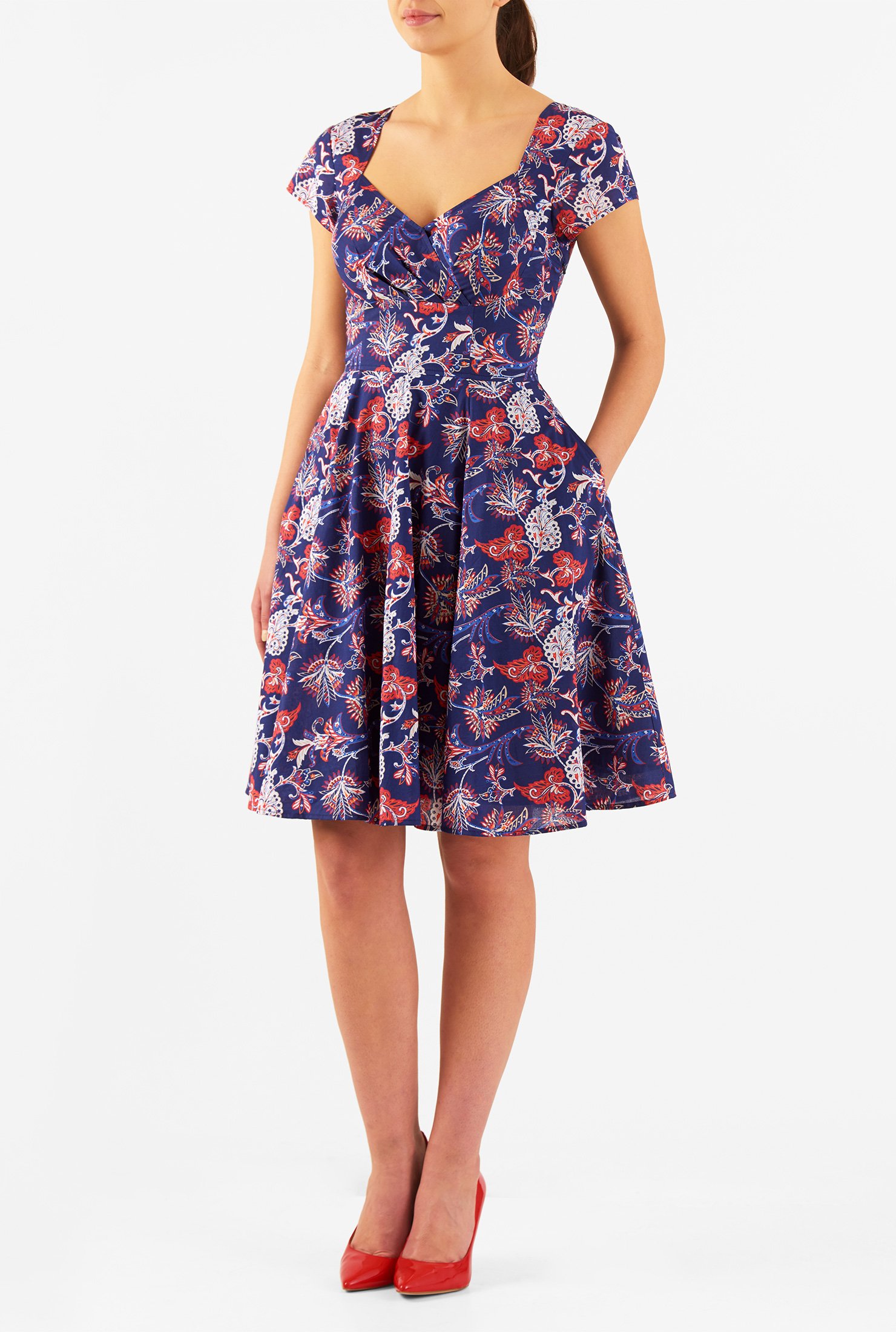 Shop Floral print cotton sweetheart dress | eShakti