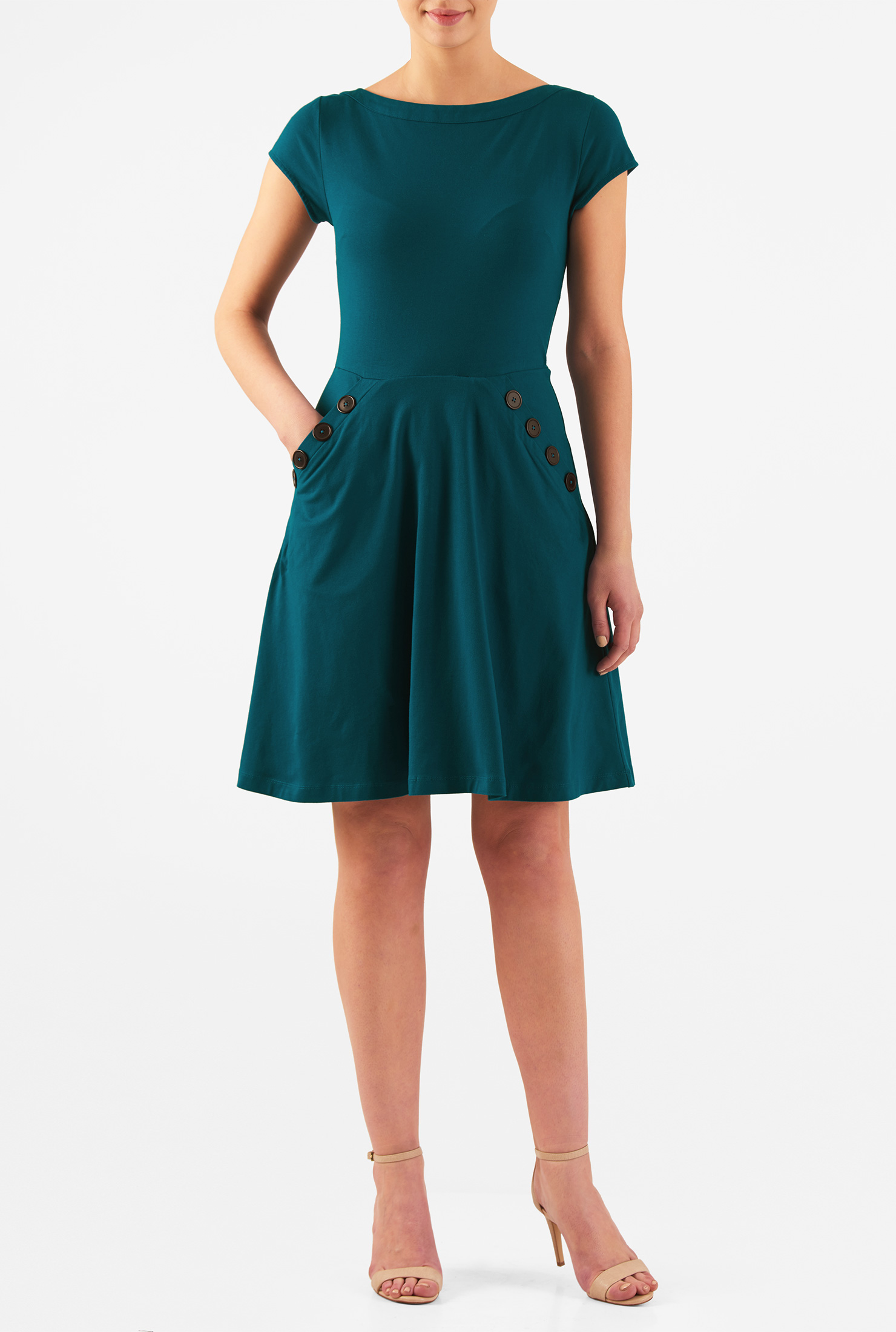 Shop Large button pocket knit dress eShakti