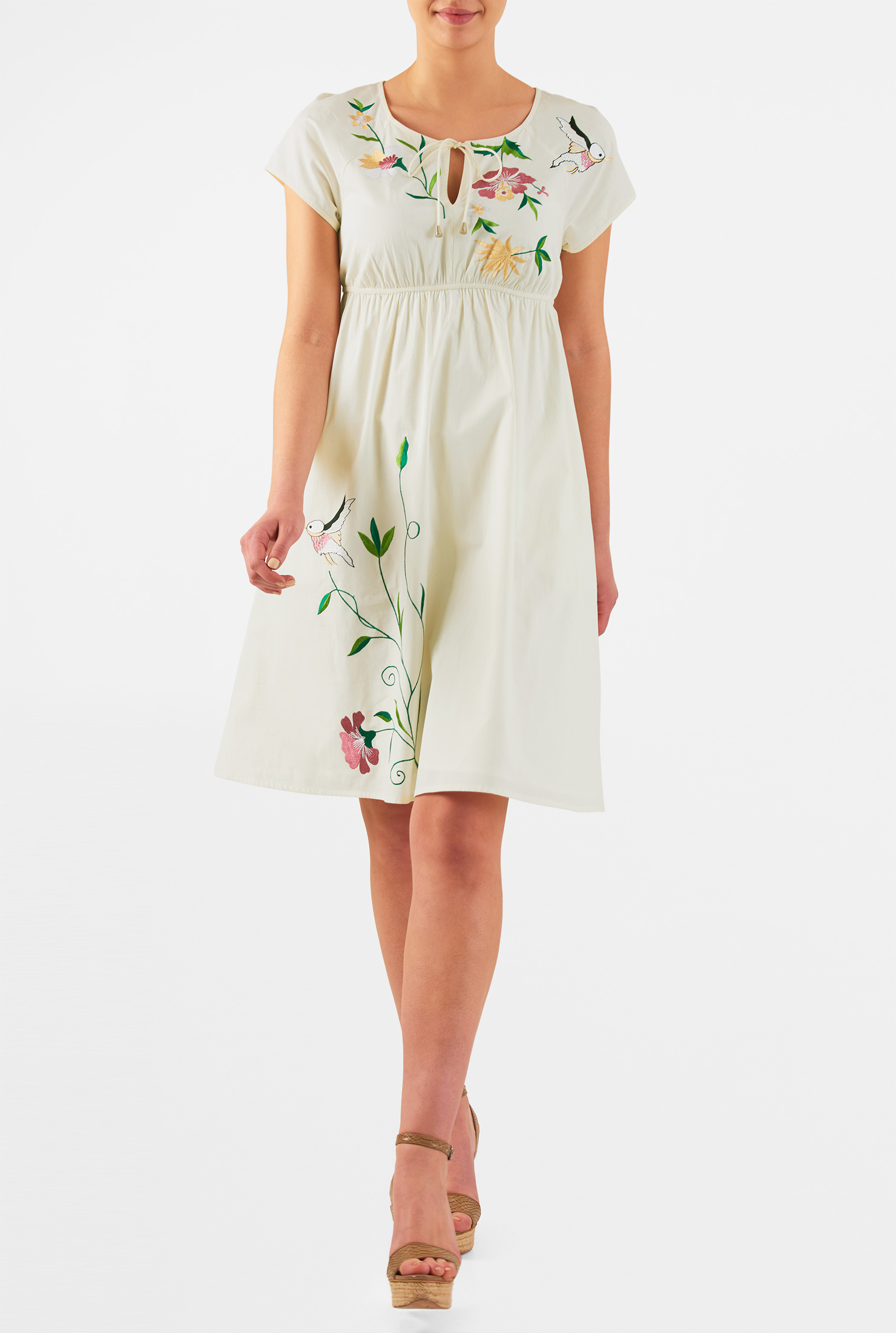 Shop Floral embellished empire cotton poplin dress eShakti