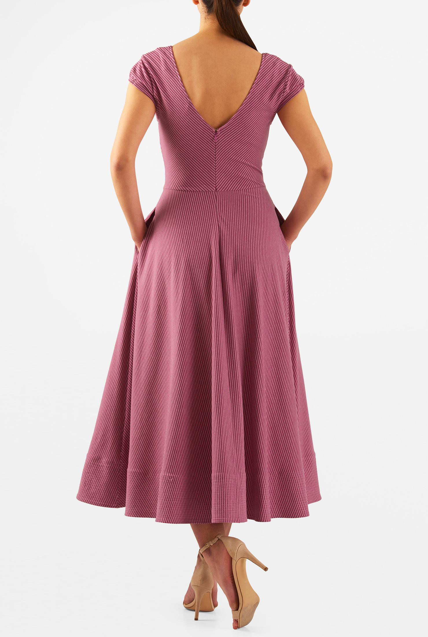 Shop Pinstripe cotton knit midi dress eShakti