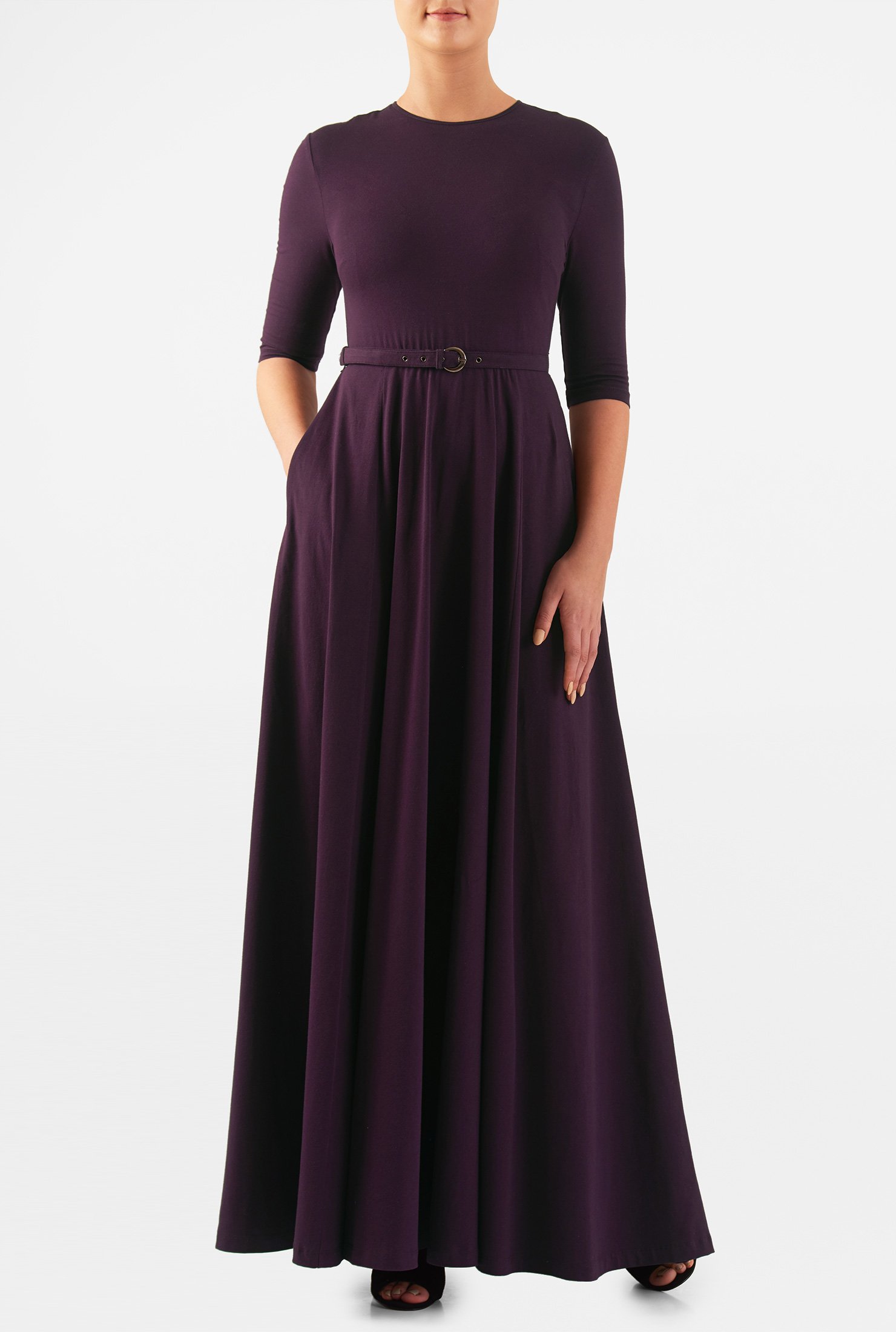 Shop Cotton knit belted maxi dress | eShakti