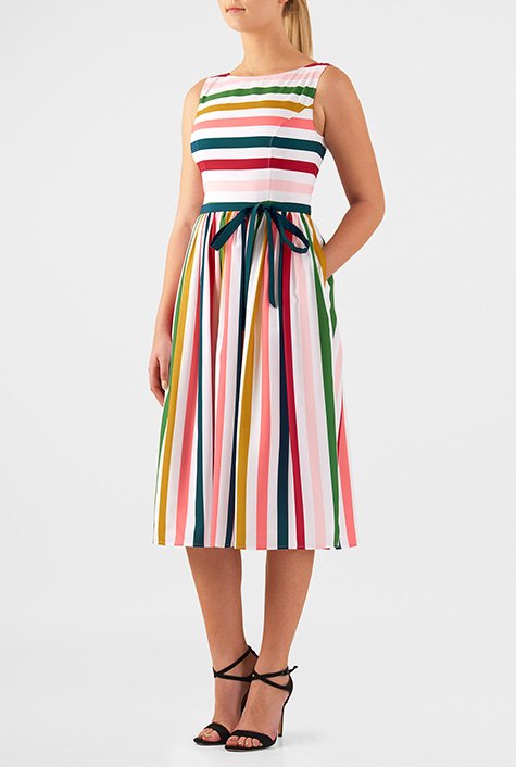 Shop Stripe print crepe sash tie dress | eShakti