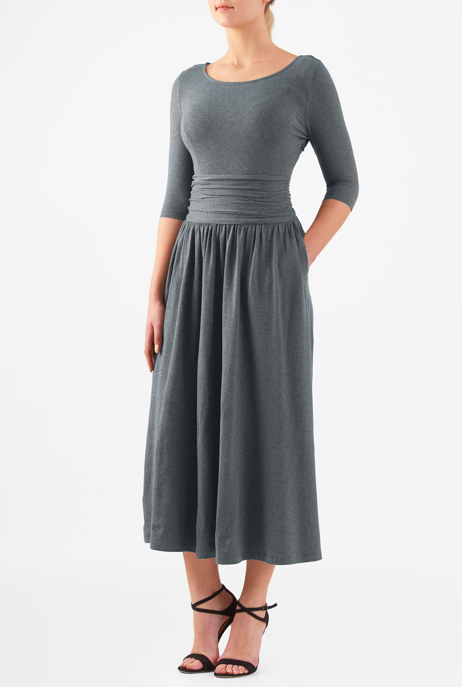 Shop Ruched waist cotton knit midi dress eShakti