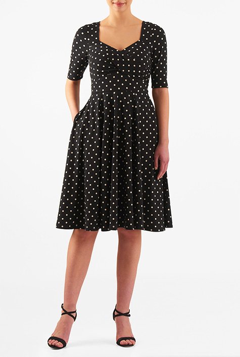 Shop Polka dot cotton knit sweetheart dress | eShakti