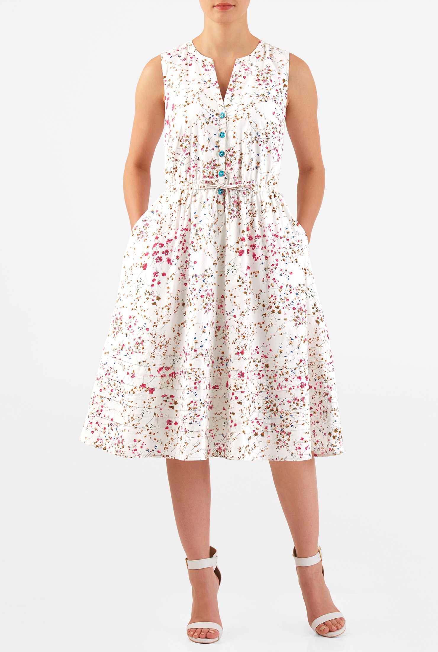 Shop Ditsy floral print drawstring waist cotton dress | eShakti
