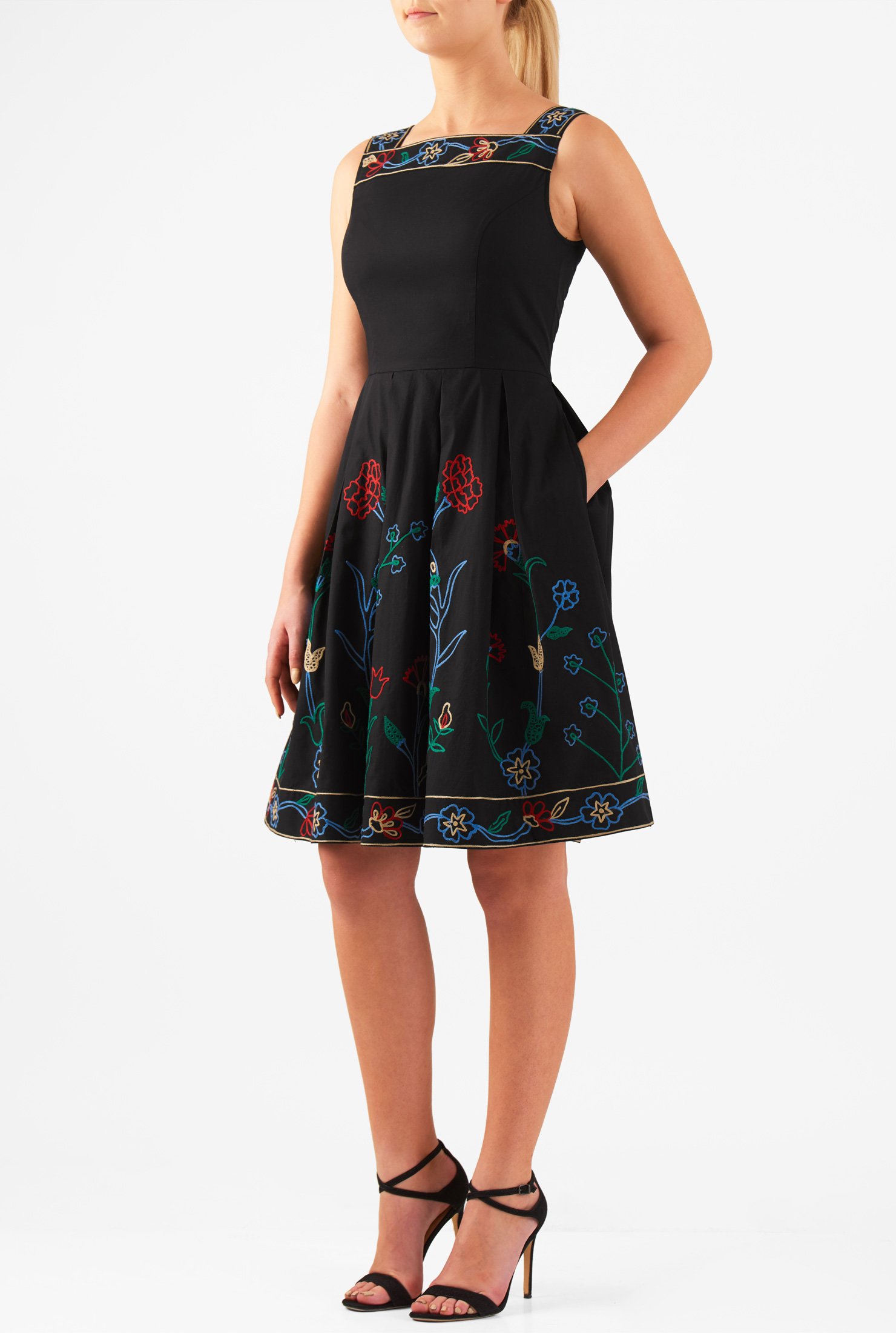 Shop Floral embellished cotton poplin dress | eShakti