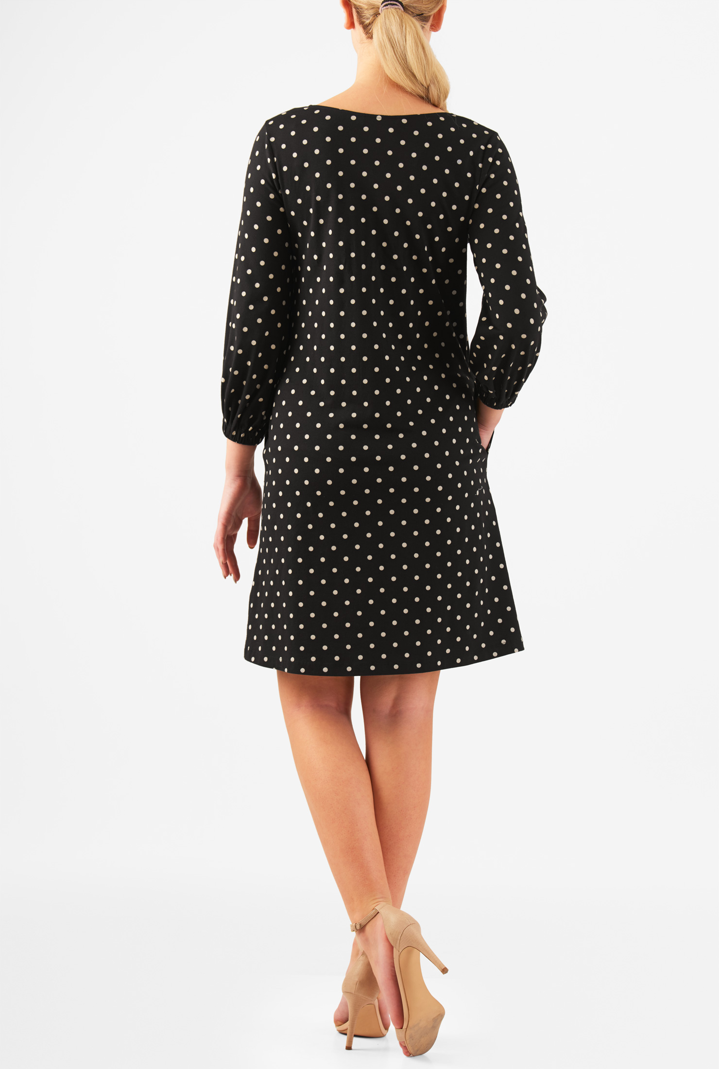Shop Polka dot print cotton knit shift dress eShakti