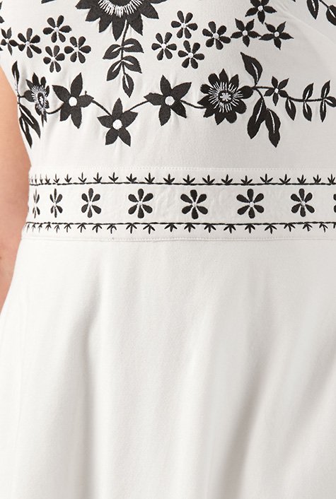 Folk floral embellished cotton knit dress