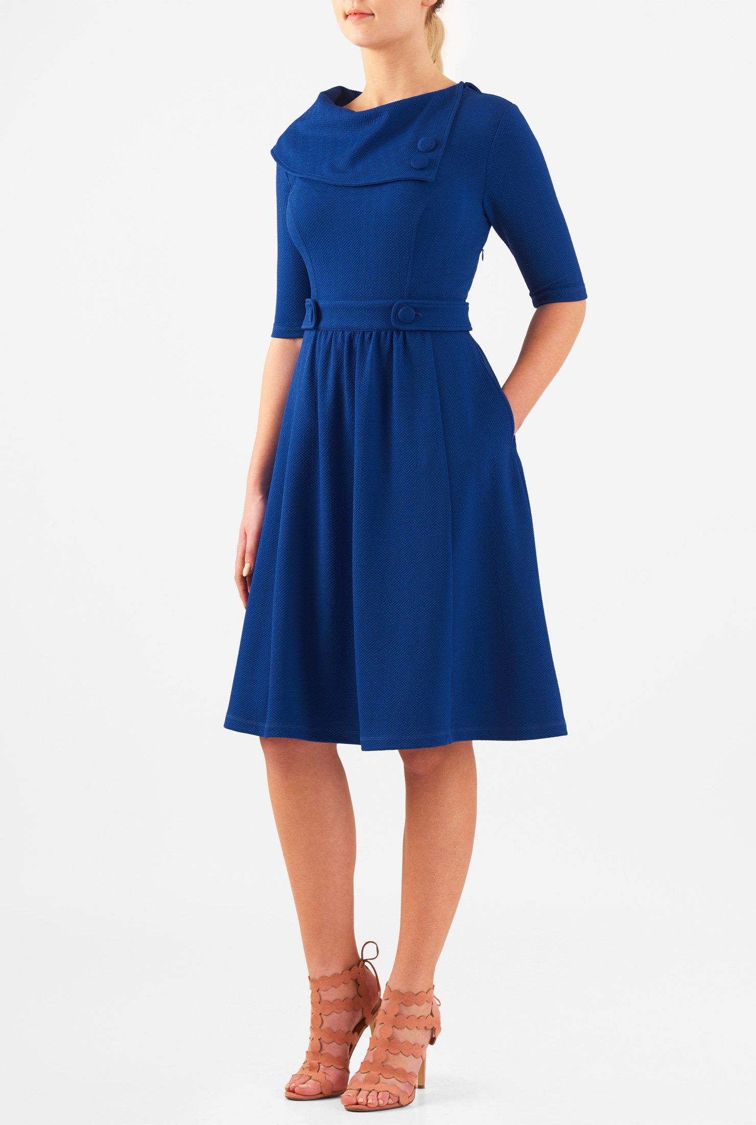 Shop Asymmetric collar jacquard knit dress | eShakti