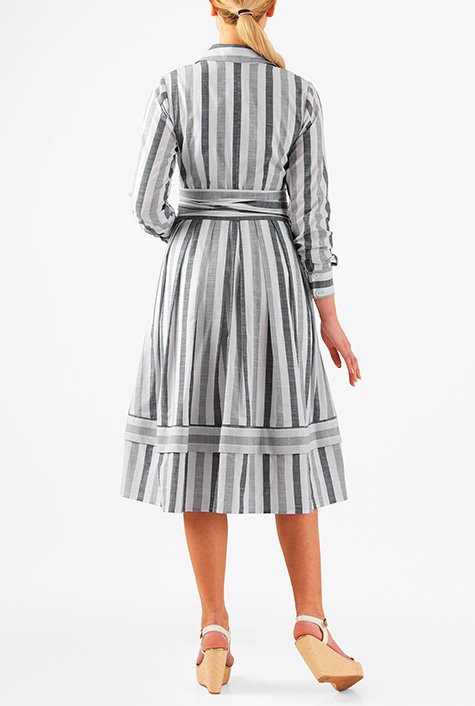 Shop Obi belt stripe cotton dress | eShakti