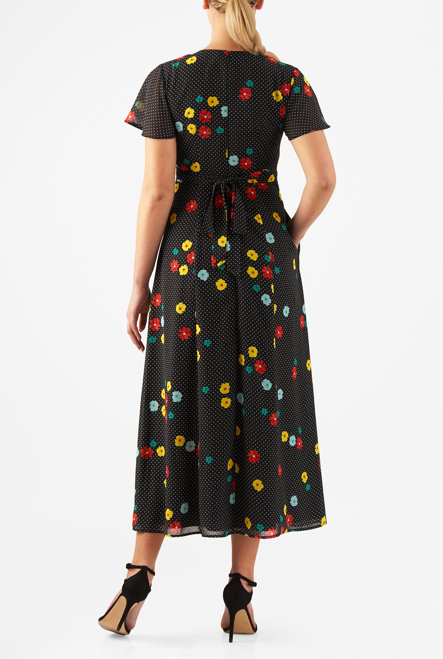 Shop Floral polka dot print georgette empire maxi dress | eShakti