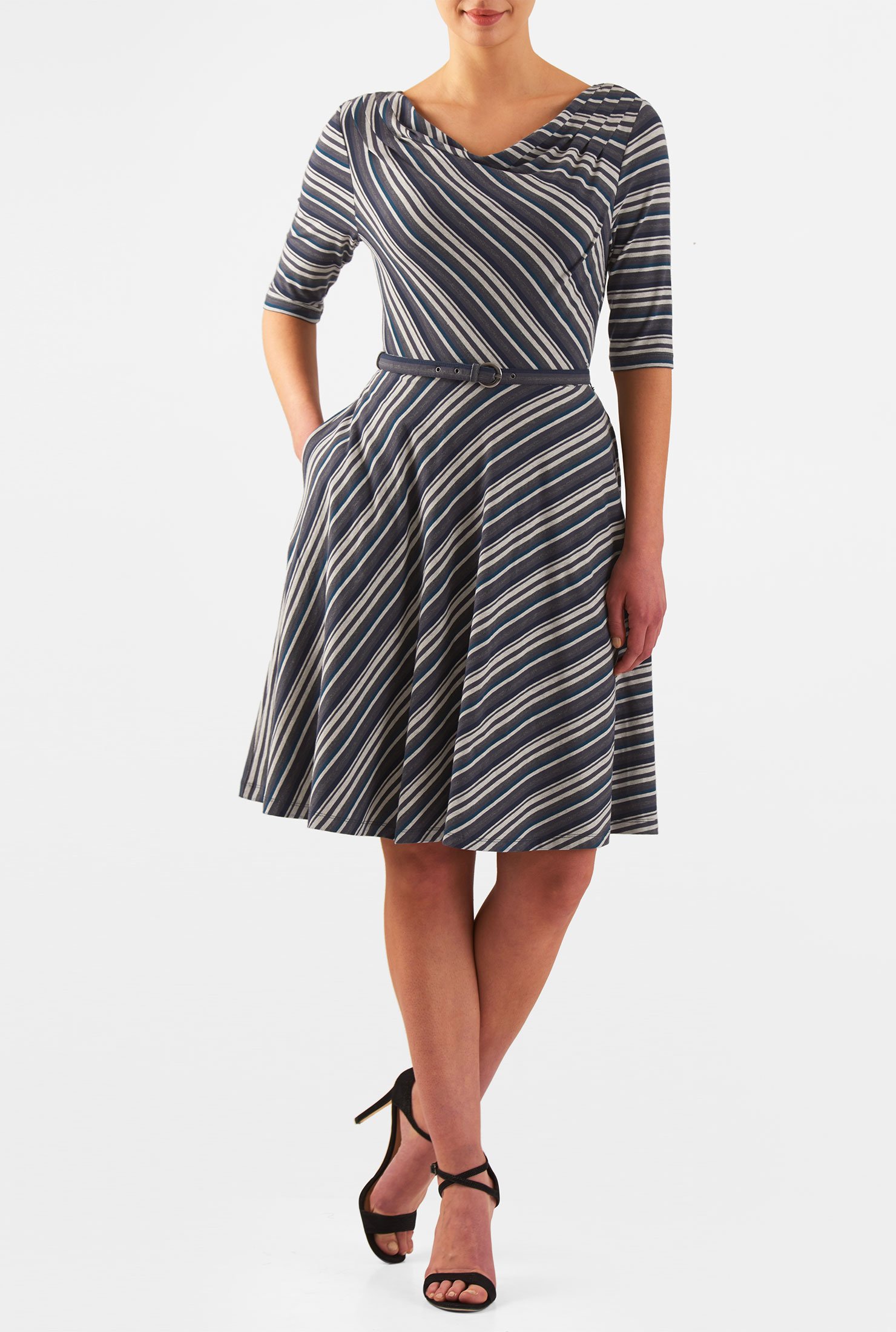 Shop Cowl neck stripe jersey knit dress | eShakti