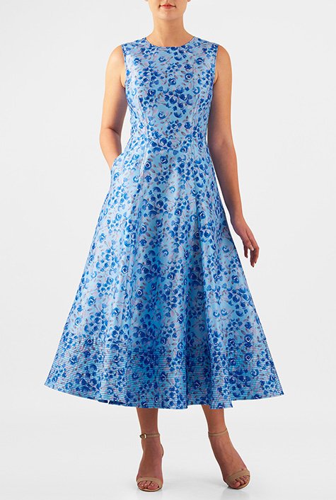 Shop Trapunto hem floral dupioni midi dress | eShakti