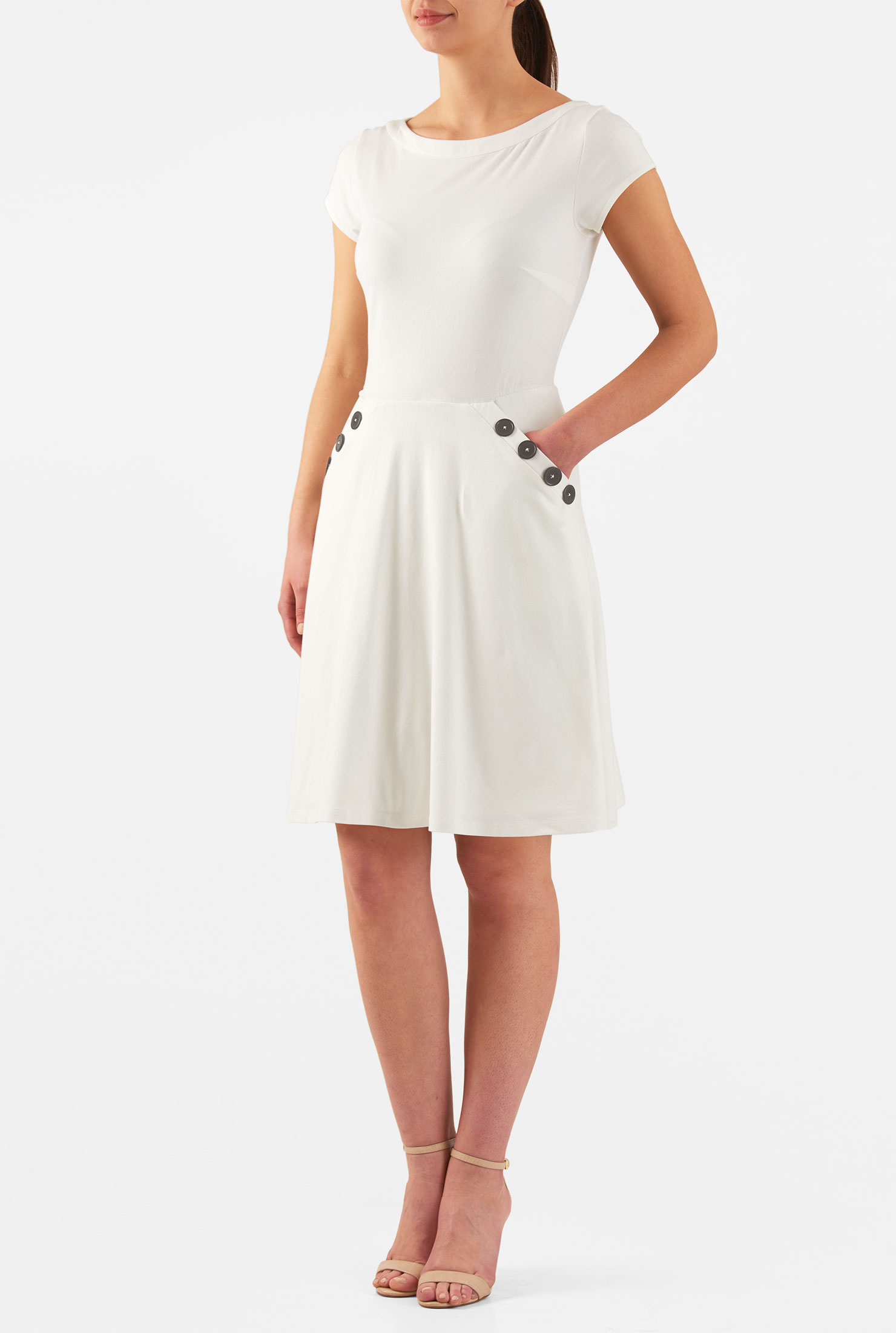 Shop Large button pocket cotton knit dress eShakti