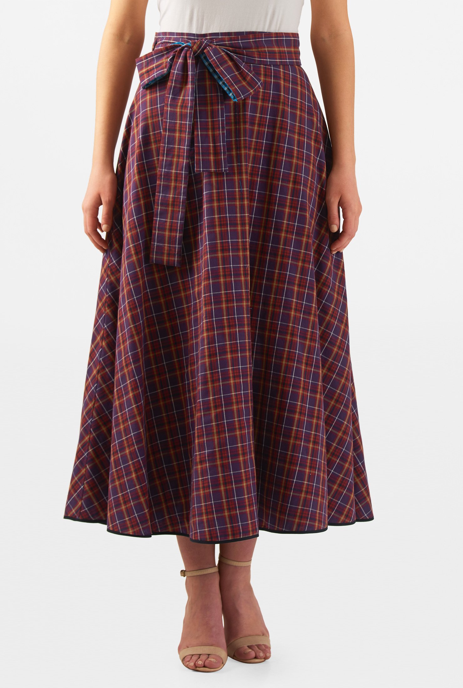 Shop Reversible cotton check midi wrap skirt | eShakti