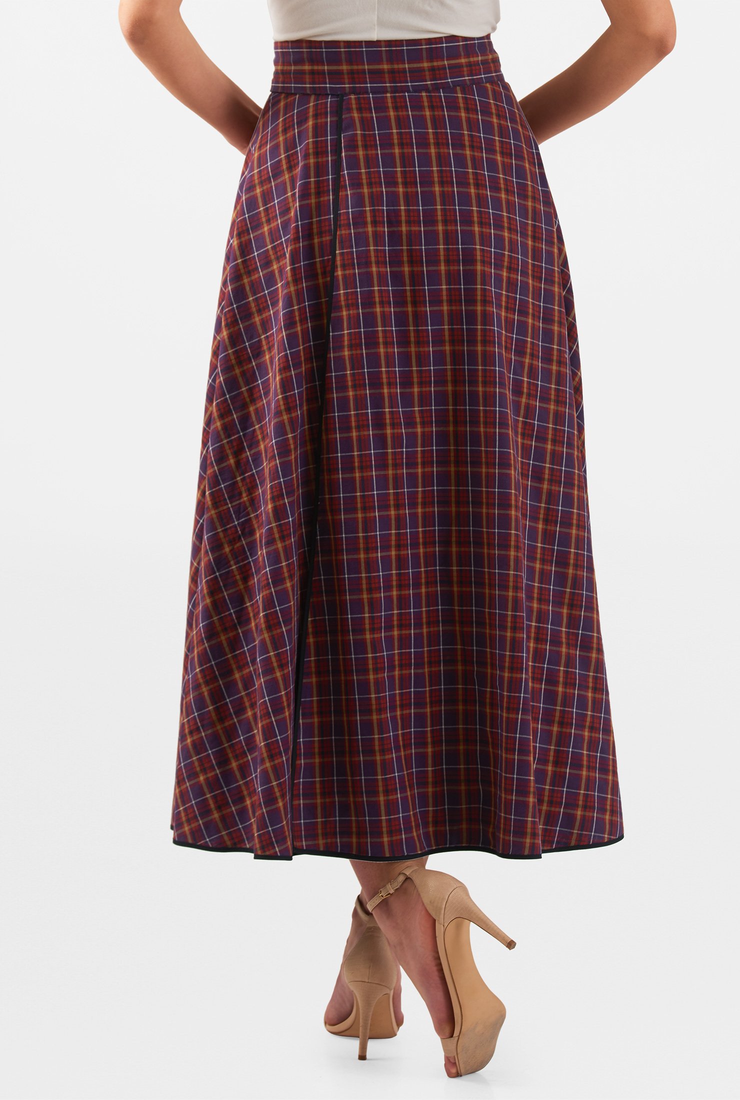 Shop Reversible cotton check midi wrap skirt | eShakti