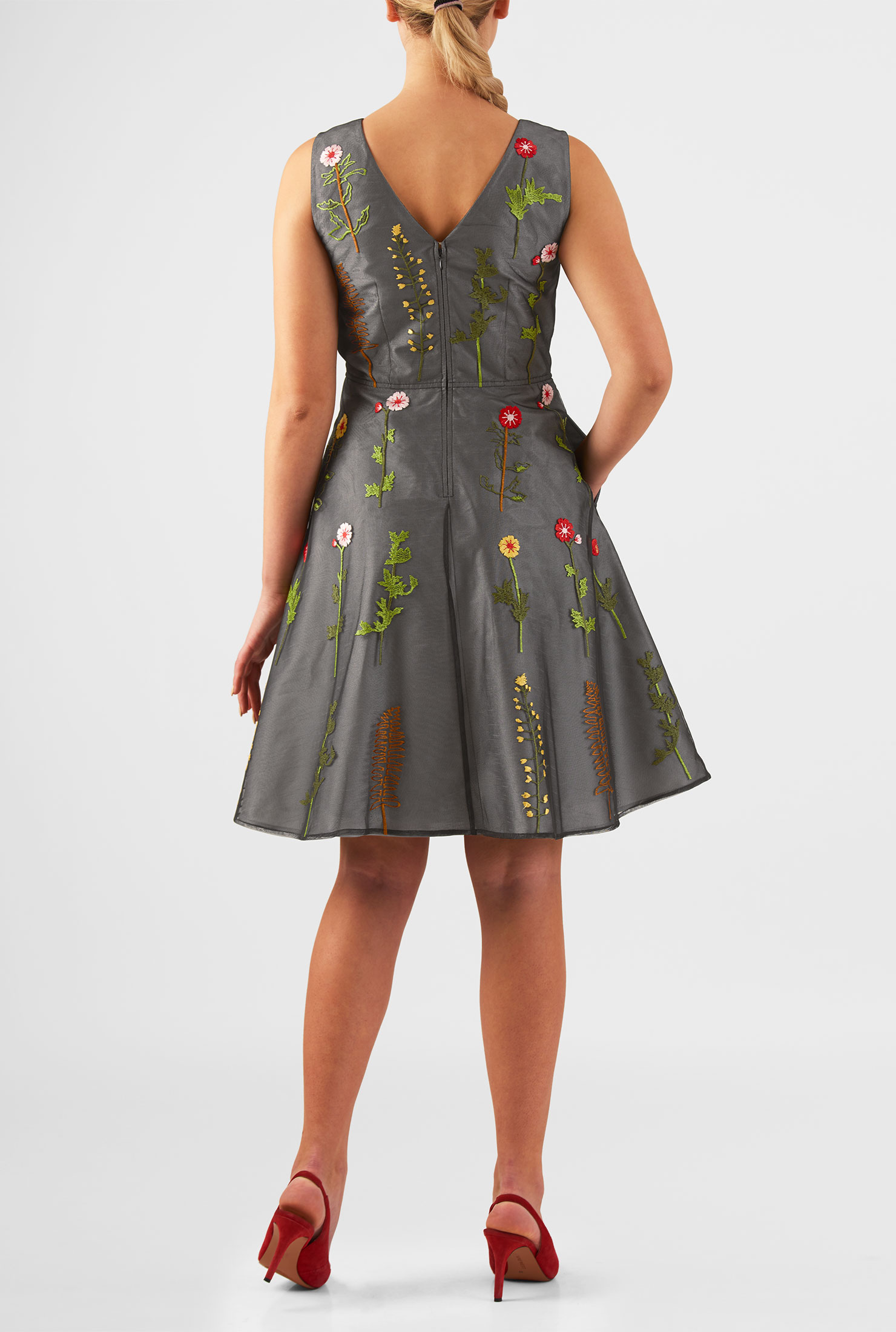 Shop Floral embellished tulle layer dupioni dress eShakti