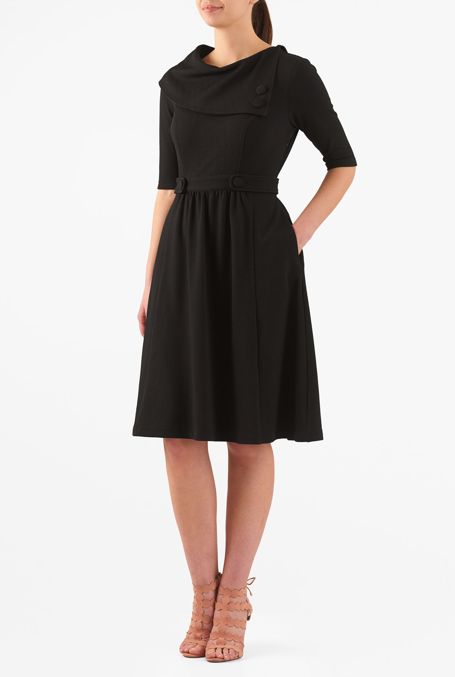 Shop Asymmetric collar jacquard knit dress eShakti