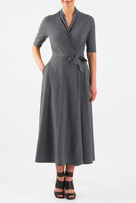 Shop Cotton knit wrap midi dress