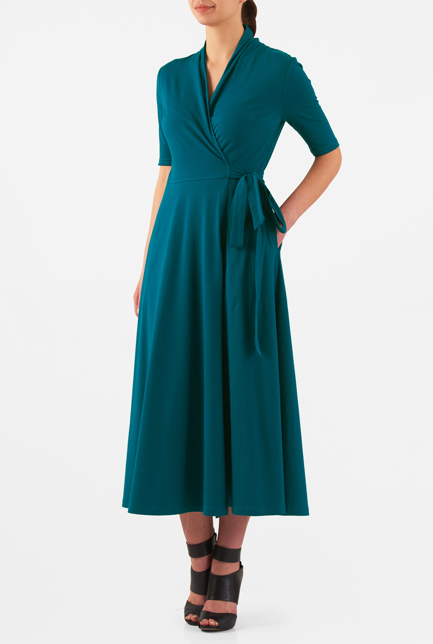 Shop Cotton knit wrap midi dress eShakti