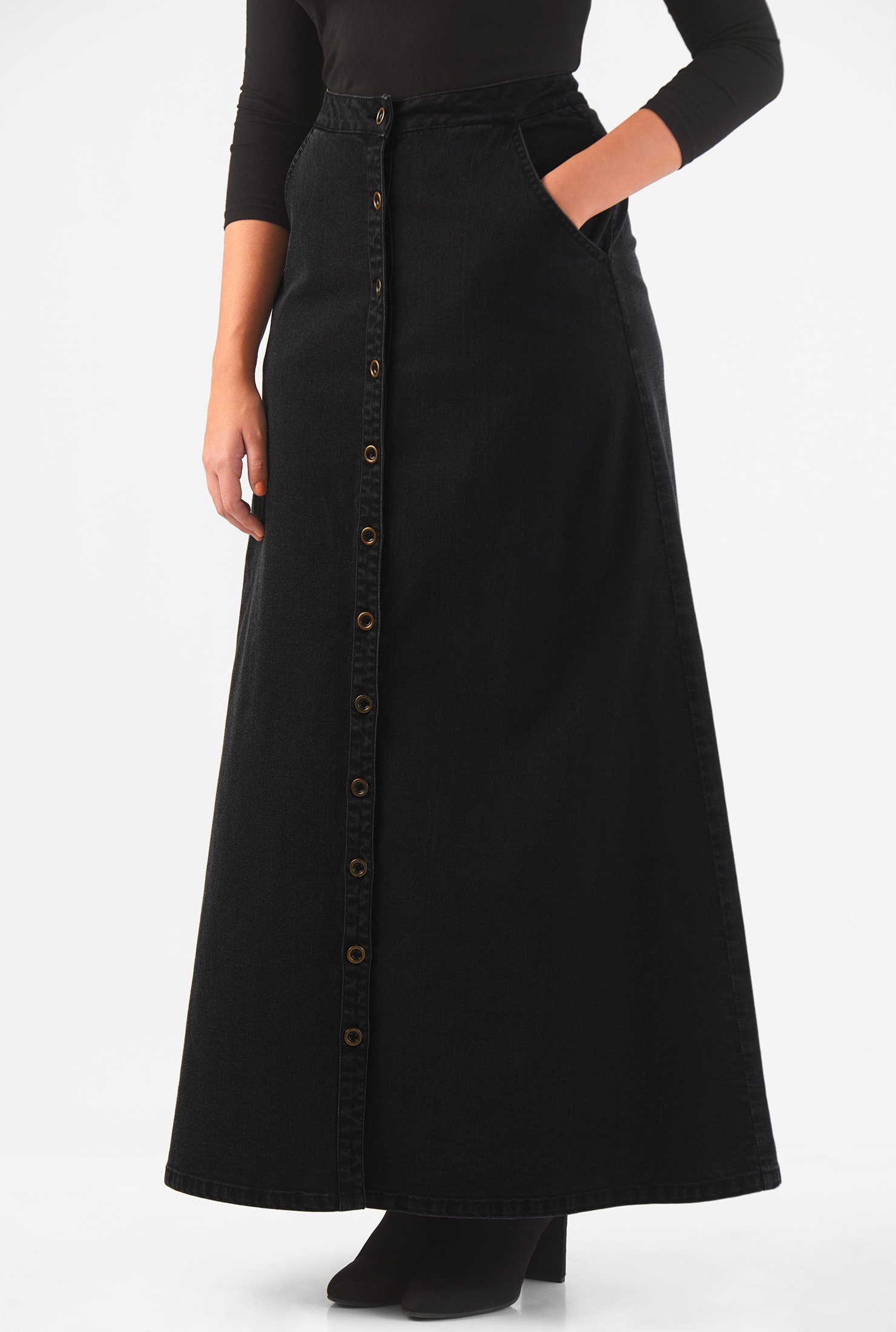 black denim maxi skirt