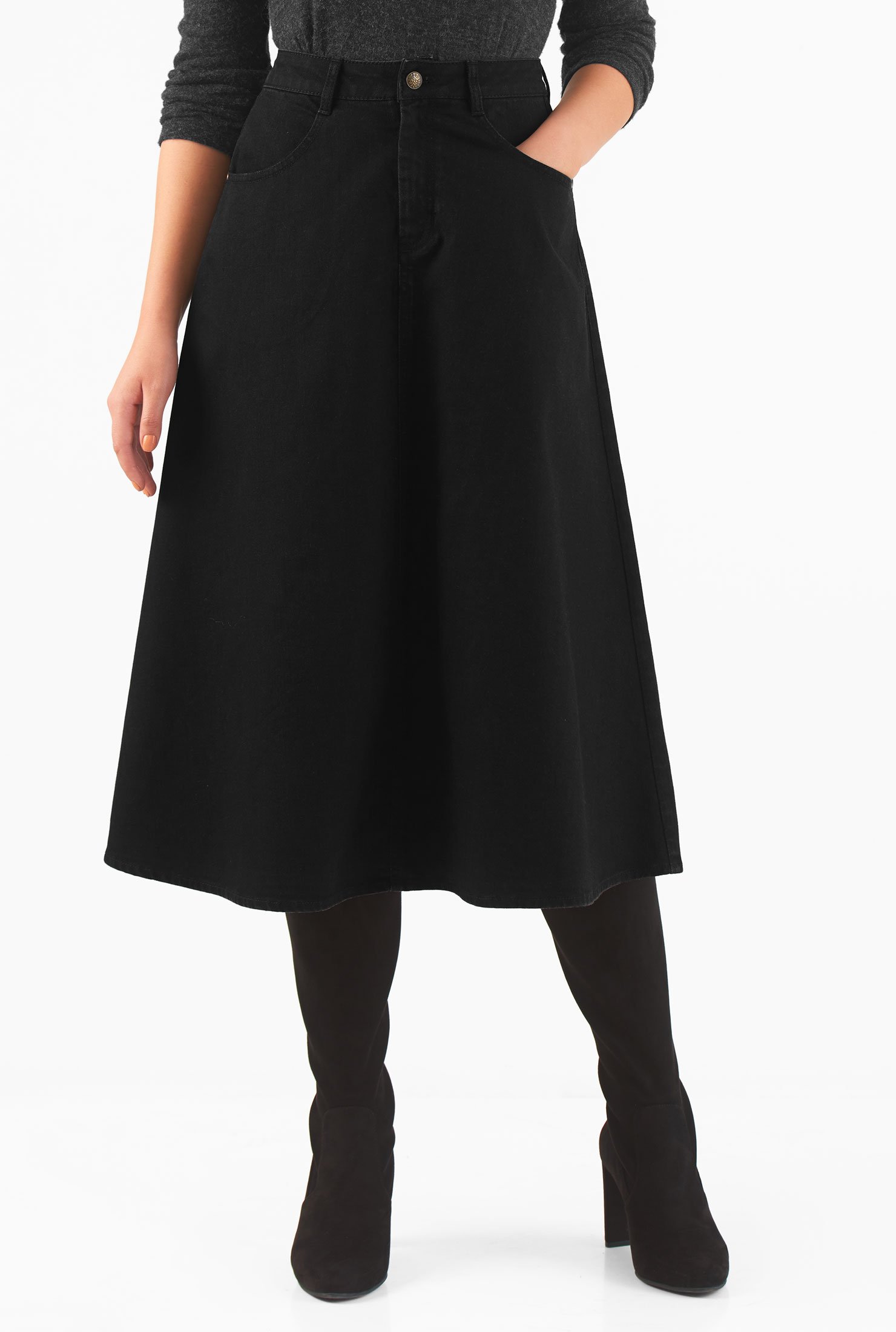black denim midi skirt
