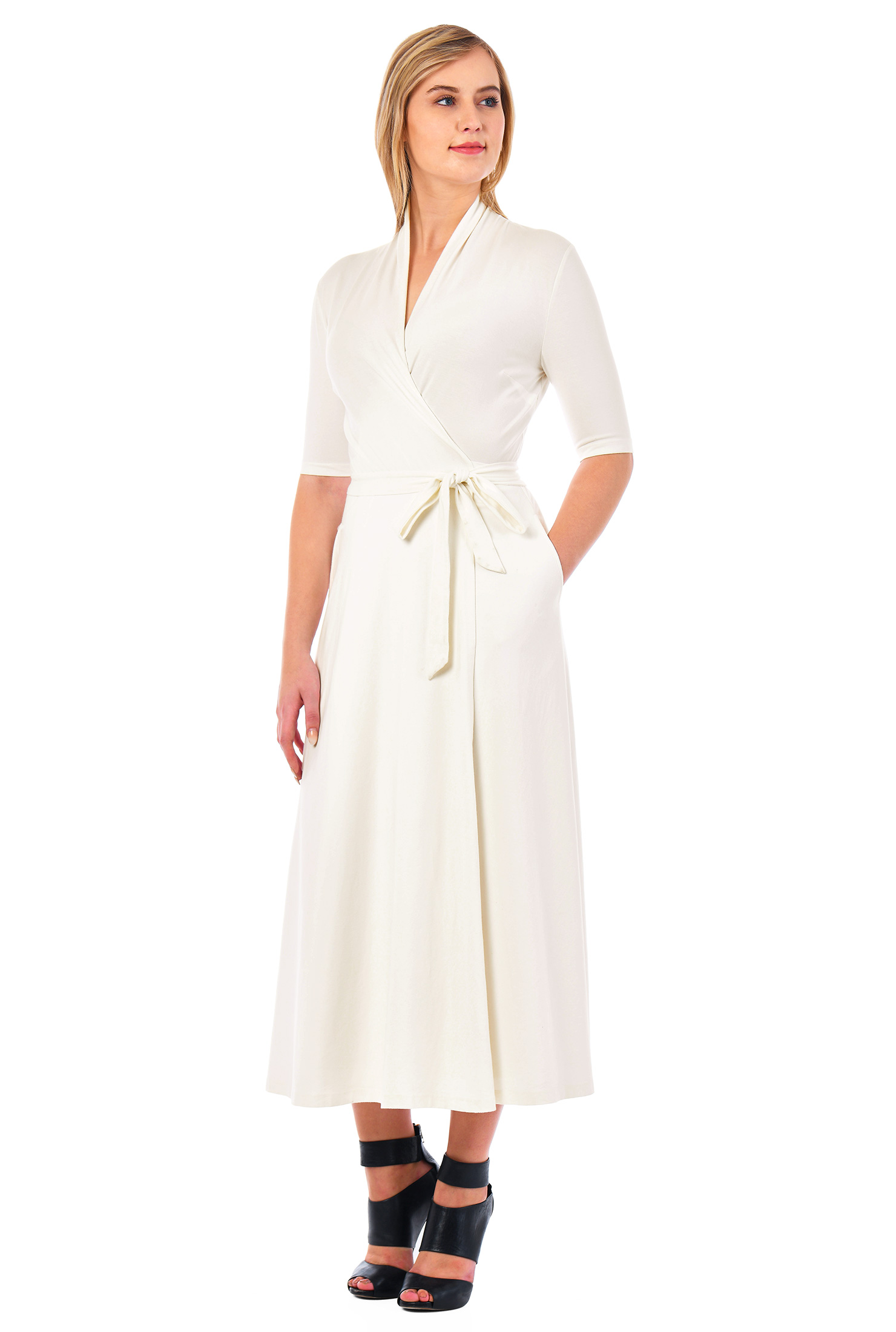 Shop Cotton knit wrap midi dress eShakti