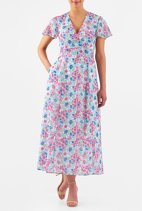 Shop Floral Print Georgette Empire Maxi Dress Eshakti