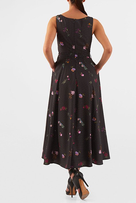 Shop Polka dot floral print crepe maxi dress | eShakti