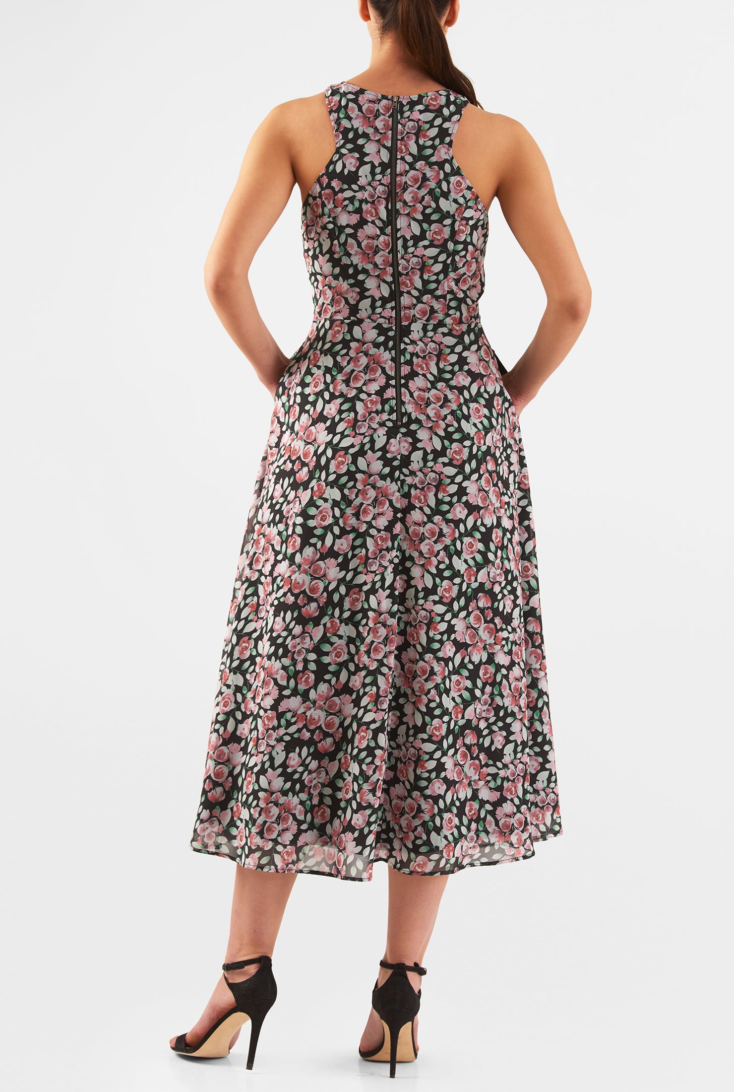 Shop Floral print georgette racerback midi dress | eShakti