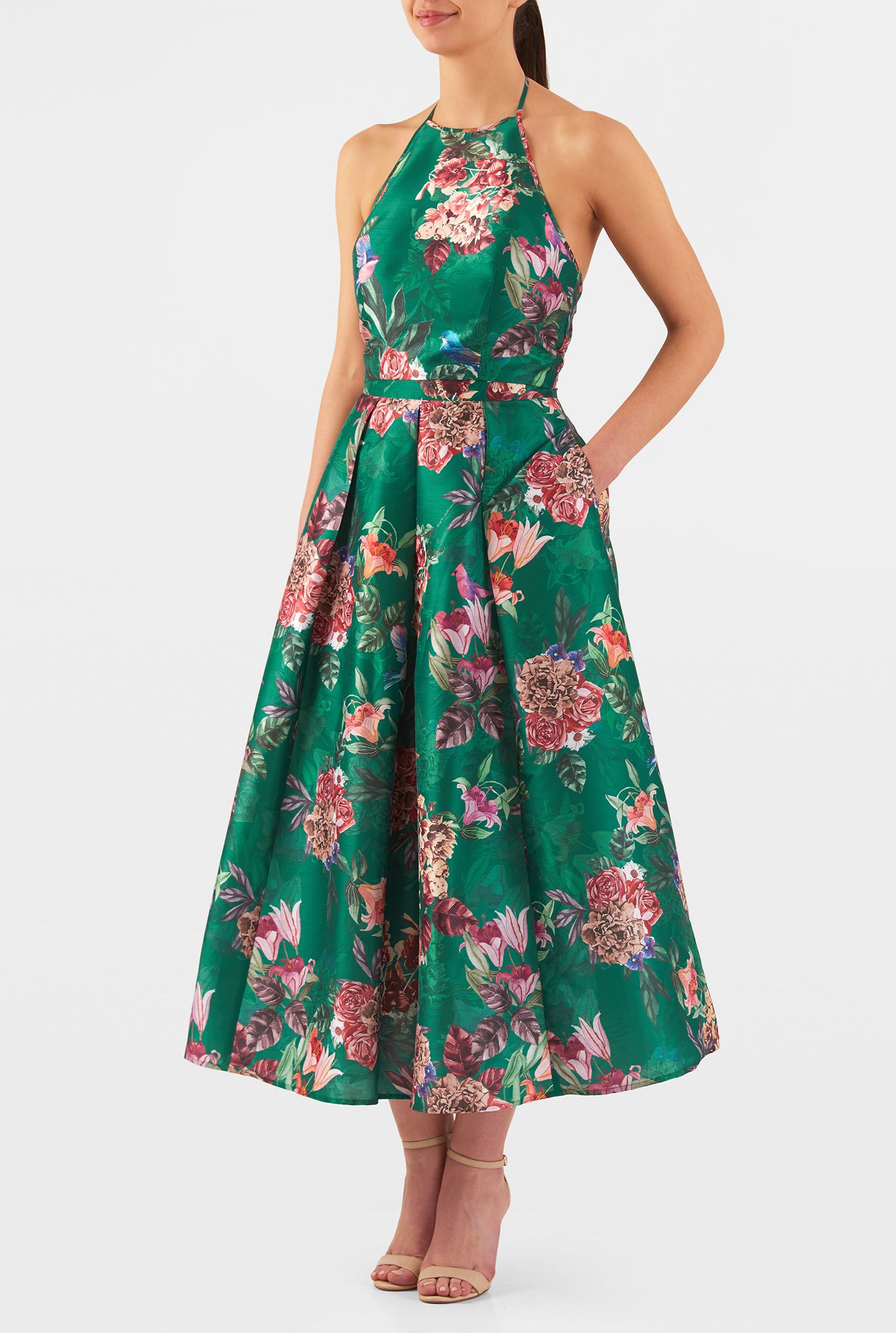 Shop Floral print dupioni two-piece dress | eShakti