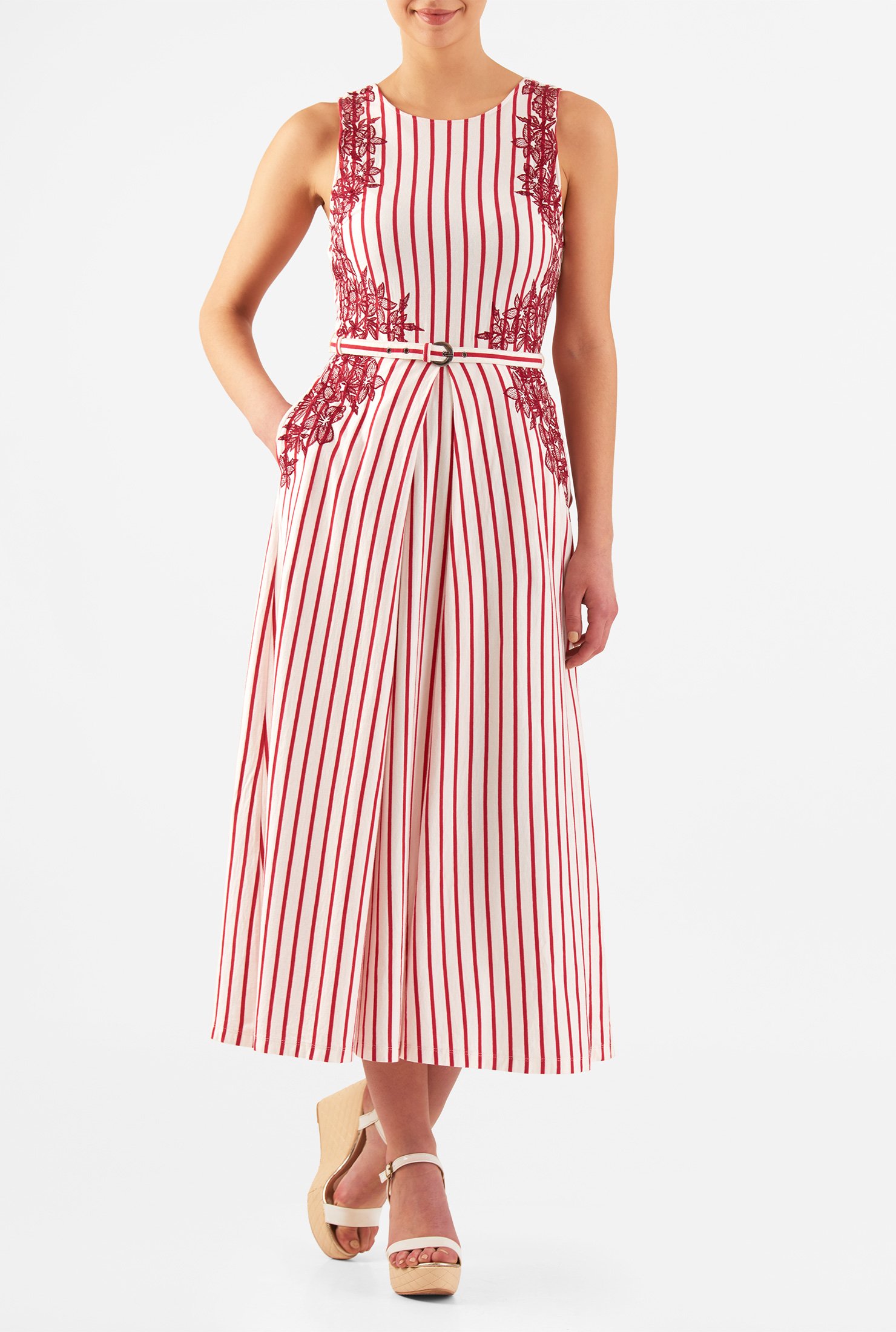 Shop Floral Embellished Stripe Cotton Knit Maxi Dress Eshakti 6417
