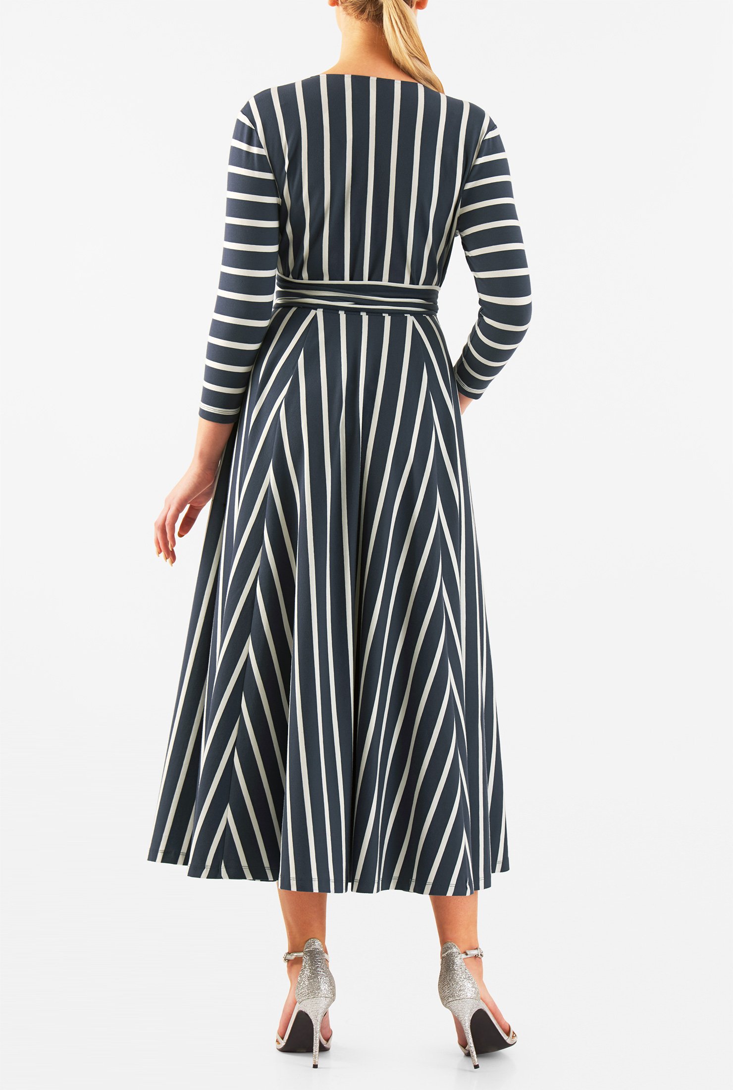 Shop Stripe cotton jersey knit midi wrap dress | eShakti