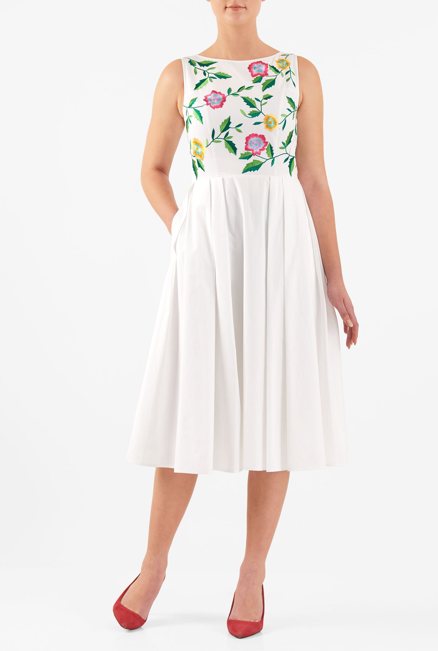 Shop Floral Embellished Cotton Poplin Dress Eshakti