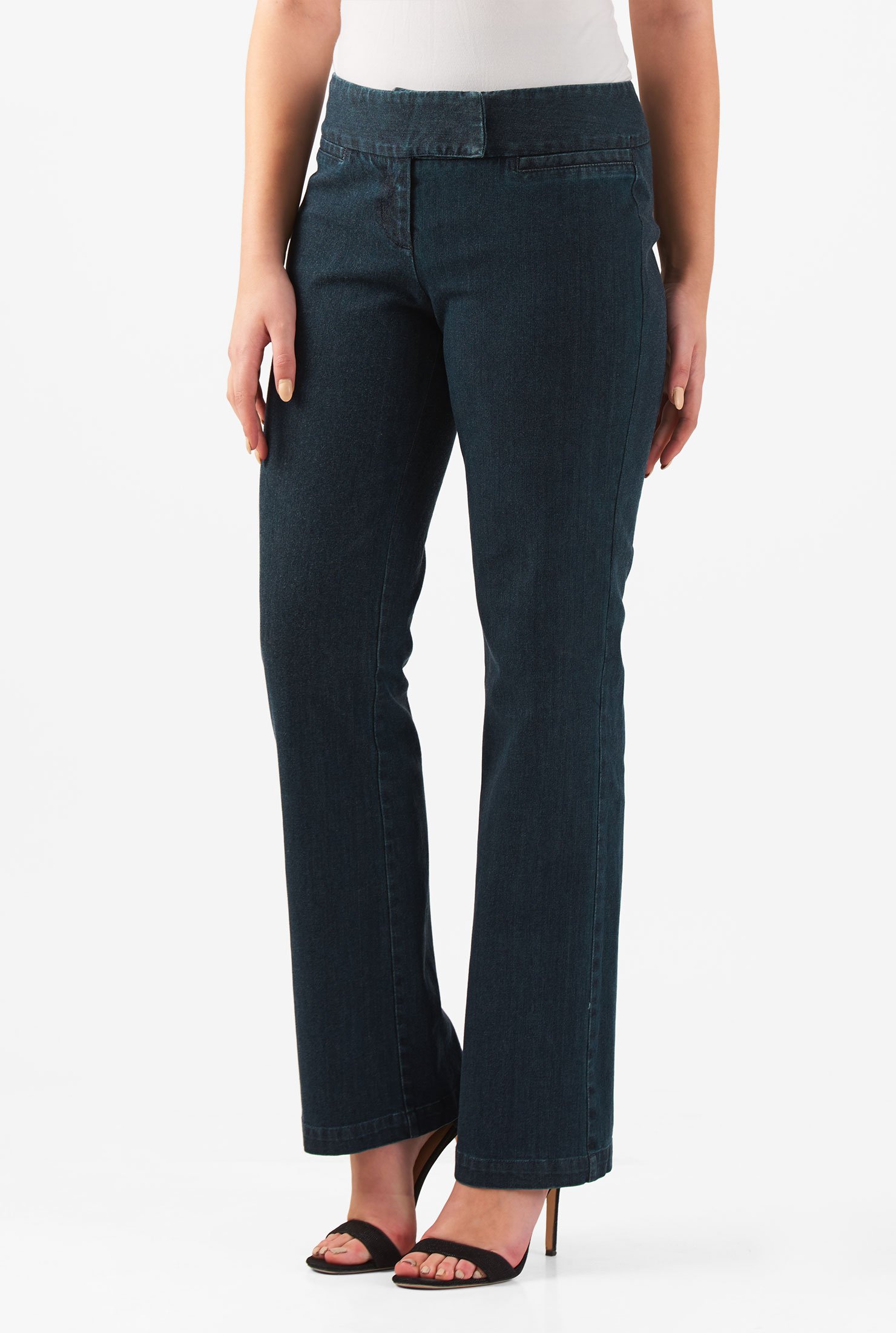 Shop Deep indigo flare denim jeans | eShakti